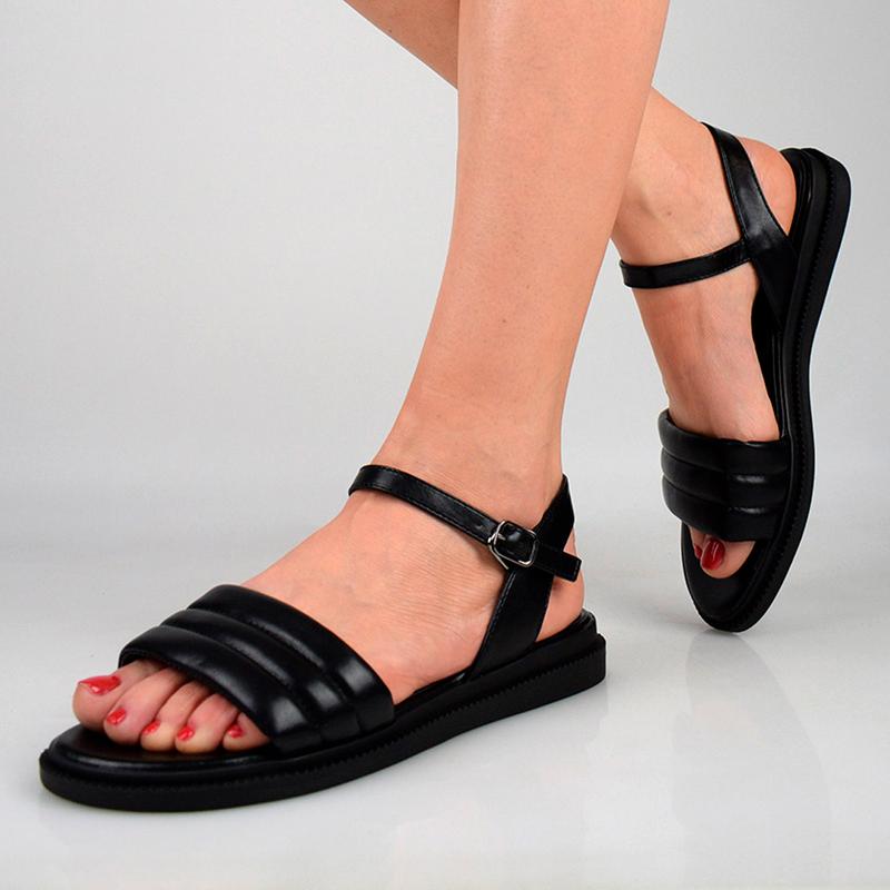 Стильные черные босоножки сандалии низкий ход без каблука большой ...