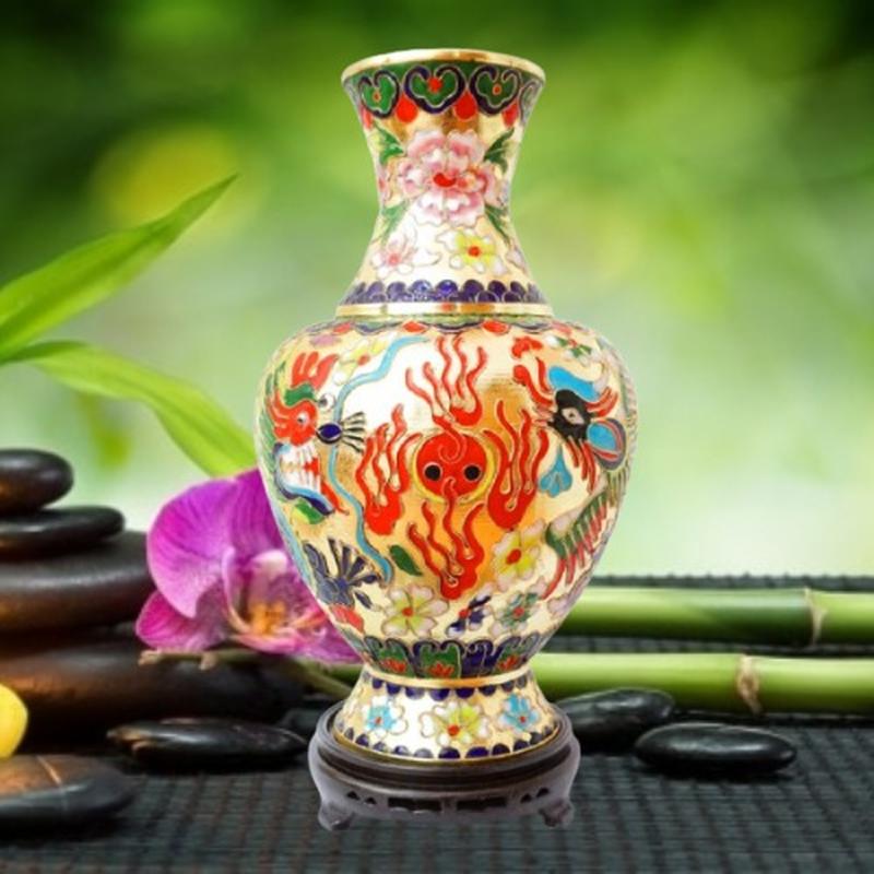 Ваза на подставке перегородчатая эмаль феникс + дракон — цена 1191 грн ...
