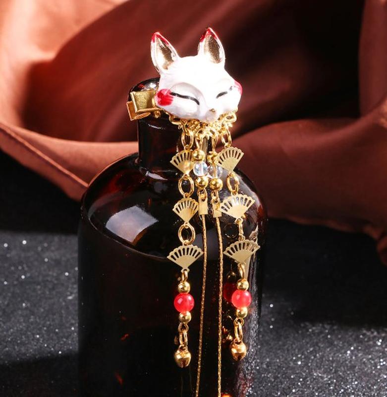 Крутая заколка для волос крокодильчик лиса лис япония заколочка кицуне ...