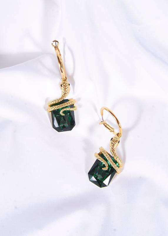 Серьги со змеей золотистые, женские серьги с подвеской