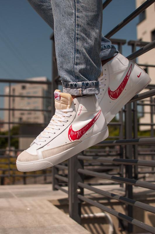 Nike air blazer mid 77 vintage white beige red high, кросовки мужские ...