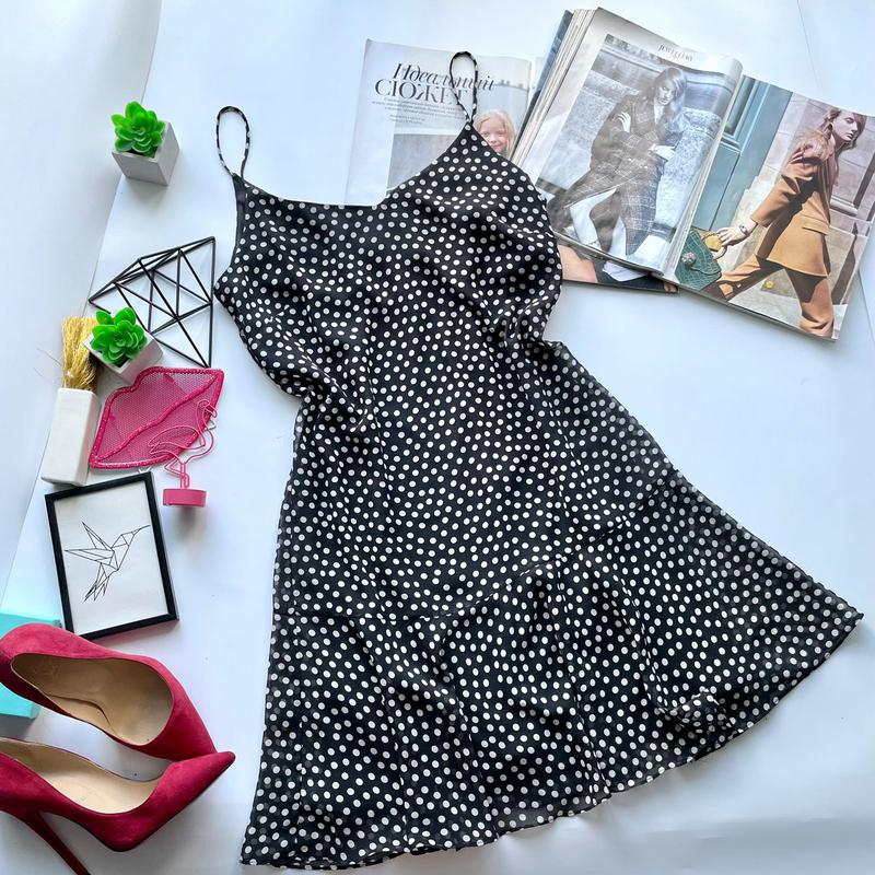 👗классное чёрное платье миди в горох/чёрно-белое платье в горошек ...
