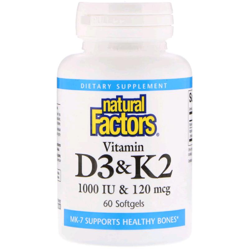 Витамин d3 и к2, vitamin d3 & k2, natural factors, 60 гелевых капсул ...