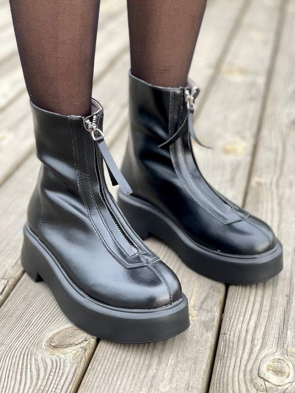 the row zip front leather ankle boots black 2800