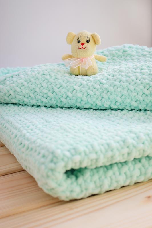 Вязанный Детский Плюшевый Плед Ручной Работы \ Детский Плед Мятный — в ...