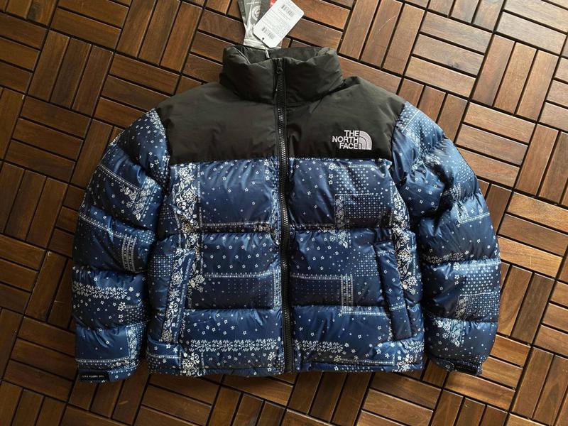Blue bandana north face jacket discount