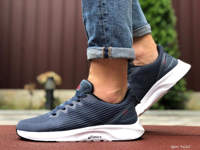 Мужские кроссовки asics сетка в стиле асикс синие с серым и белые ...