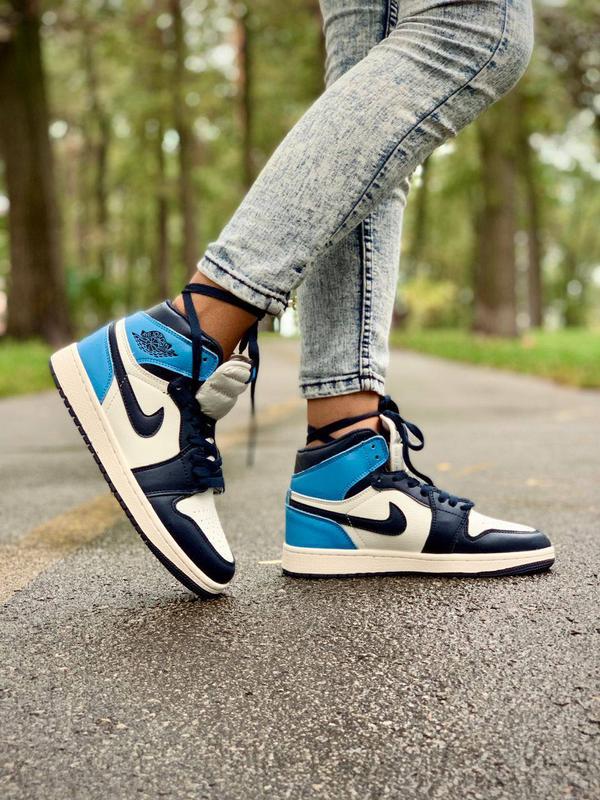 Nike air jordan 1 high retro blue брендовые голубые высокие женские ...