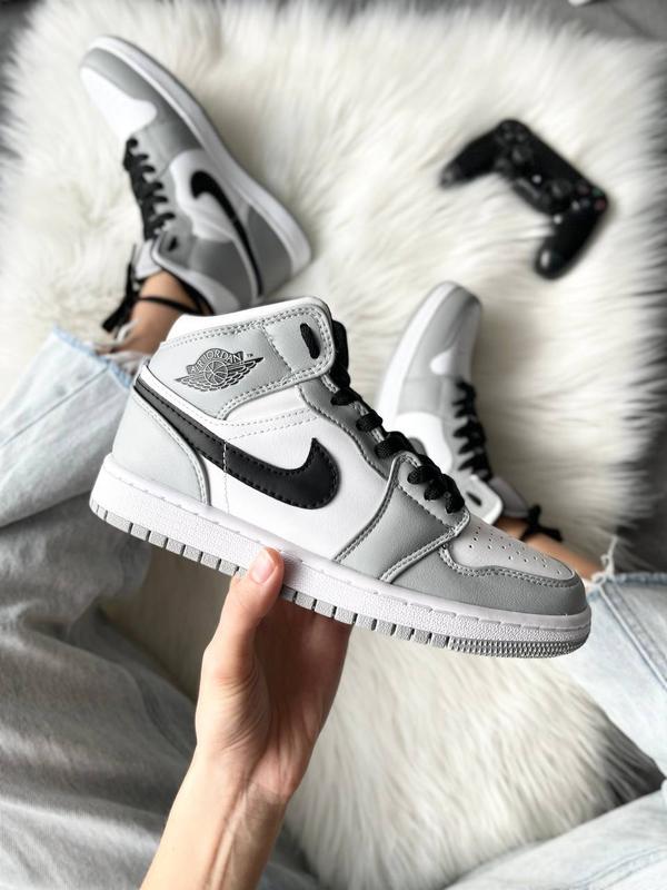 Nike air jordan 1 mid smoke grey брендовые высокие женские серые ...