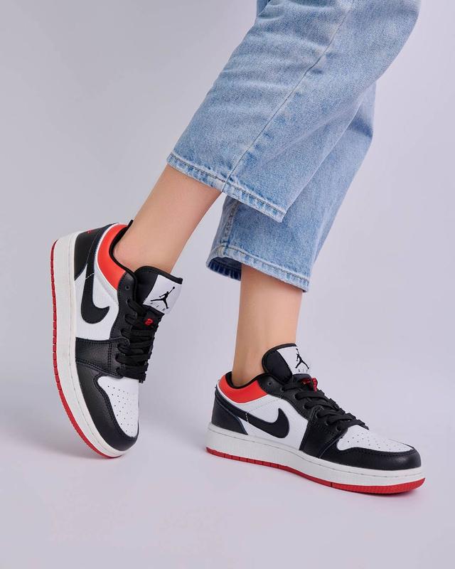 Nike jordan 1 low black red white брендовые женские кроссовки найк ...
