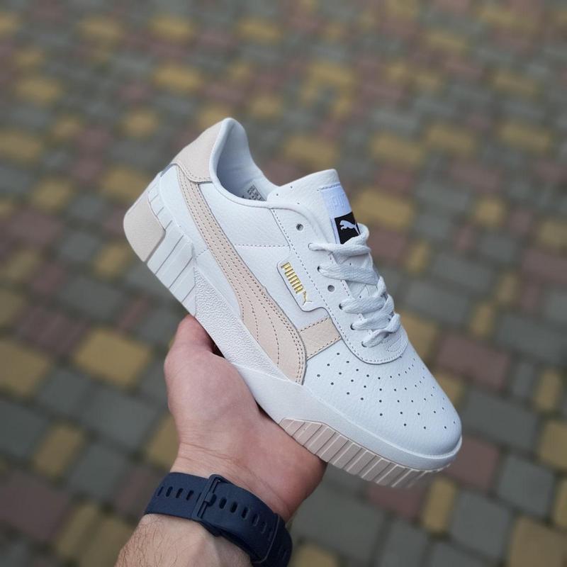 Женские летние кожаные кроссовки puma cali белые с пудрой модные ...