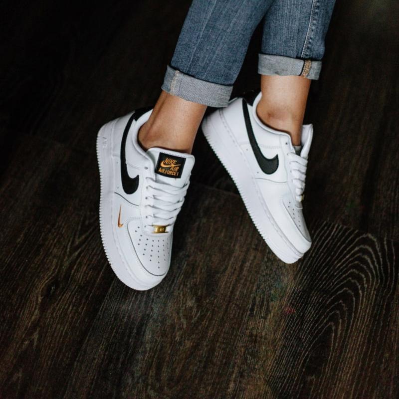 Nike Air Force 1 Low '07 Essential White Black Gold Mini Swoosh