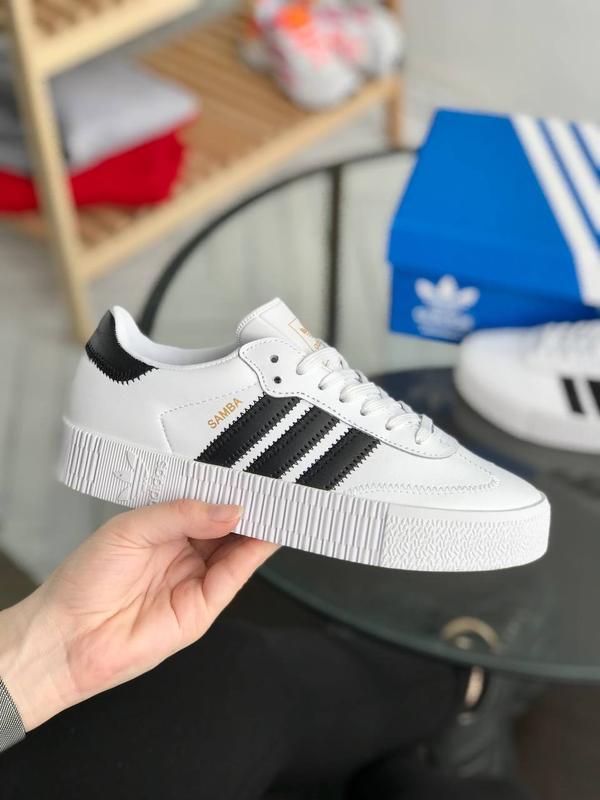 Женские кожаные кроссовки adidas samba (белые с чёрным)#адидас — цена ...