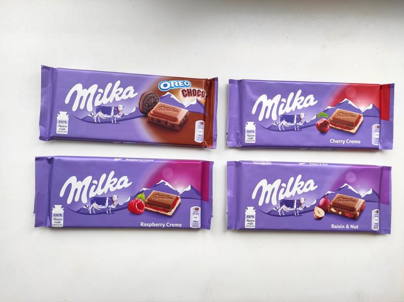 Шоколад мілка milka шоколадка вишня орео горіхи малина родзинки милка ...
