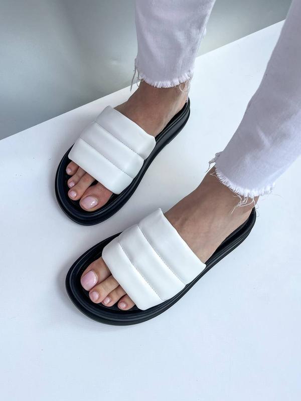 Шлепанцы женские кожаные, белые, черные, натуральная кожа — цена 840 ...