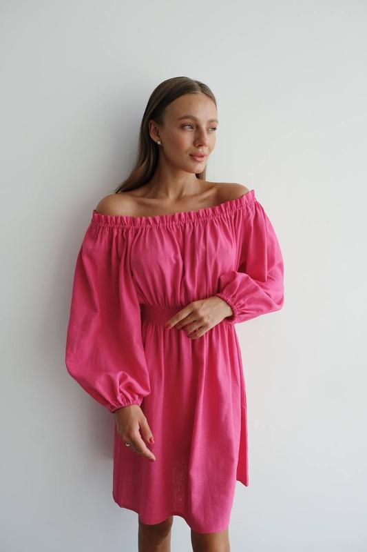 Платье со спущенными плечами льняное яркое платье — цена 1550 грн в ...