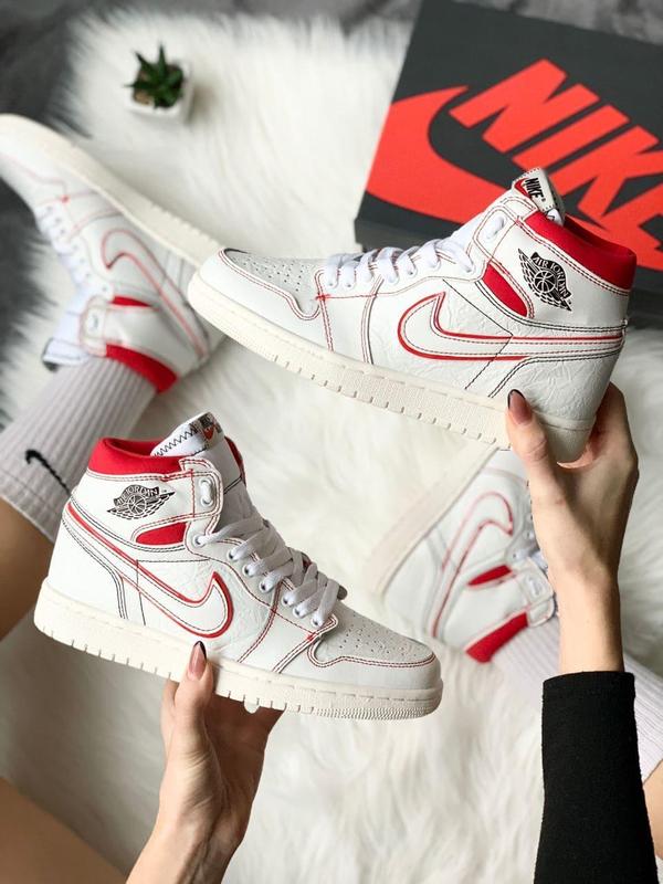 Мужские кроссовки nike air jordan 1 retro high white red 2/ найк аир ...