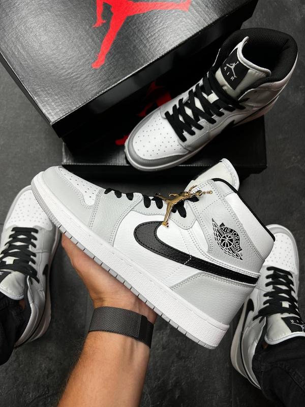 Высокие джорданы серые светлые мужские кожаные кроссовки nike air ...