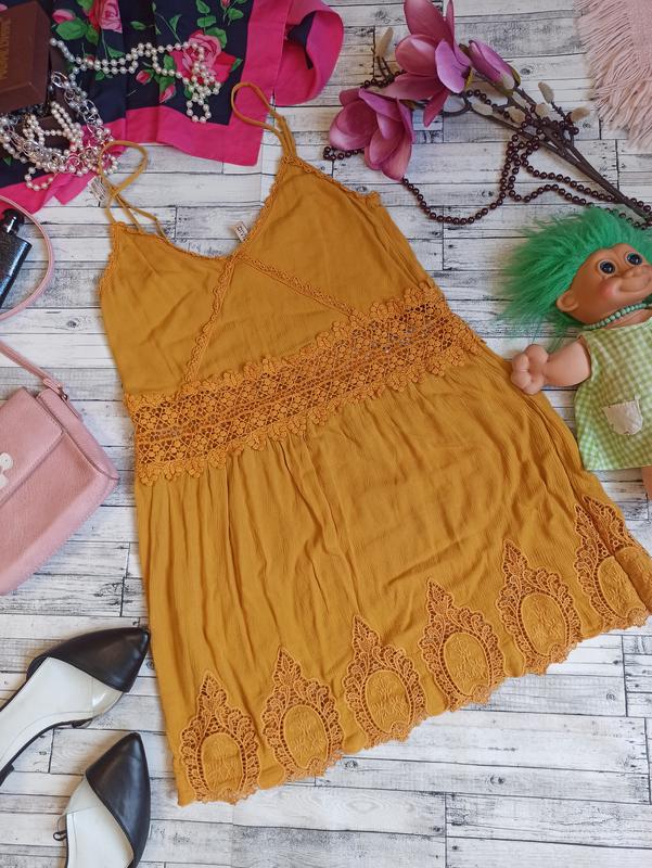 Мереживна сукня сарафан на тонких бретельках гірчиця h&m сарафан ...