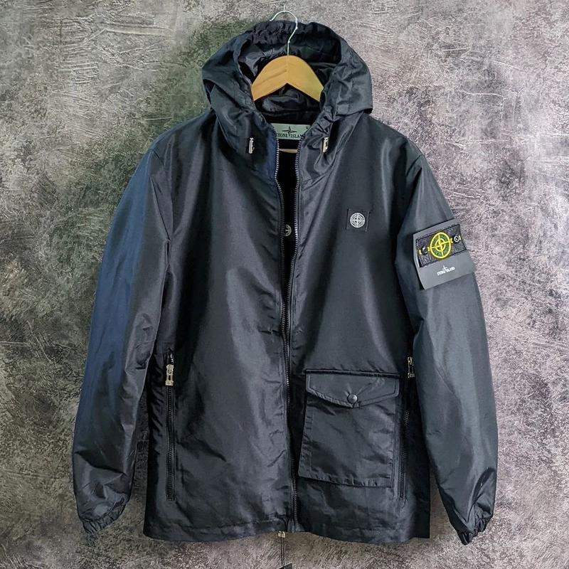 Осеняя чёрная ветровка куртка stone island с капюшоном осіння вітровка ...