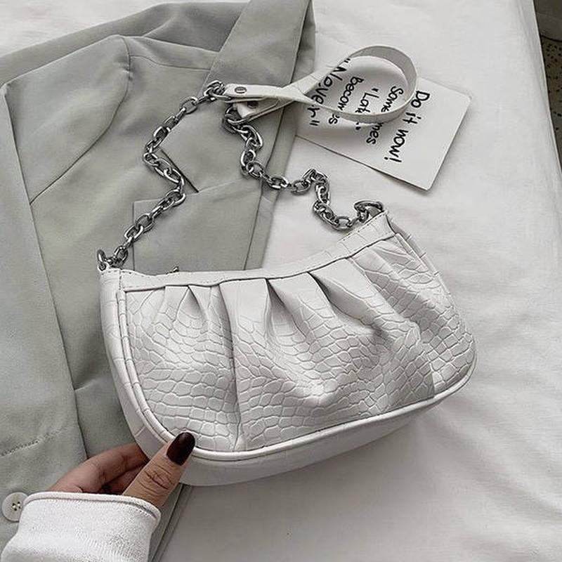 Жіноча класична сумочка багет на срібному ланцюжку рептилія біла,сумка ...