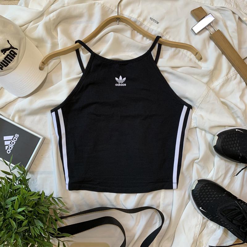 Топ кроп топ топік чорний адідас adidas оригінал вкорочена майка чорний ...