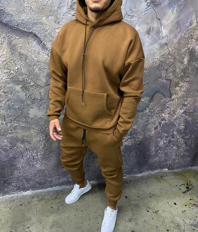 Костюм мужской оверсайз базовий худи штаны коричневый / комплект ...