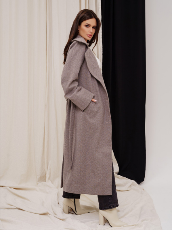 Пальто деми кашемир миди прямое оверсайз с поясом принт — цена 2000 грн ...