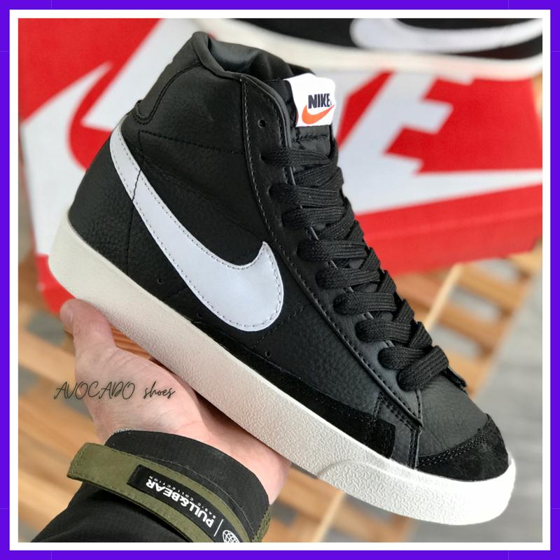 Кроссовки женские nike blazer mid black white / найк блейзер черные ...