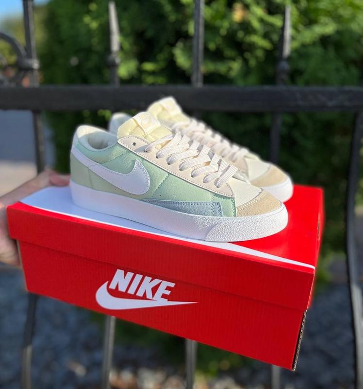 Женские кроссовки nike blazer low 77 green beige (найк блейзер лоу ...