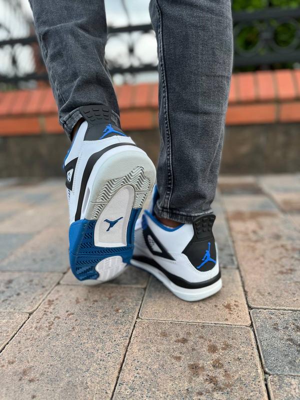 Nike jordan 4 retro motosport white blue, кросівки найк джордан 4