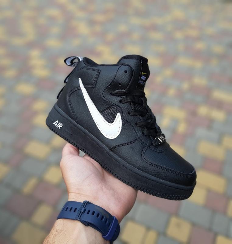 Кроссовки женские nike air force мех хутро черные / кросівки жіночі ...
