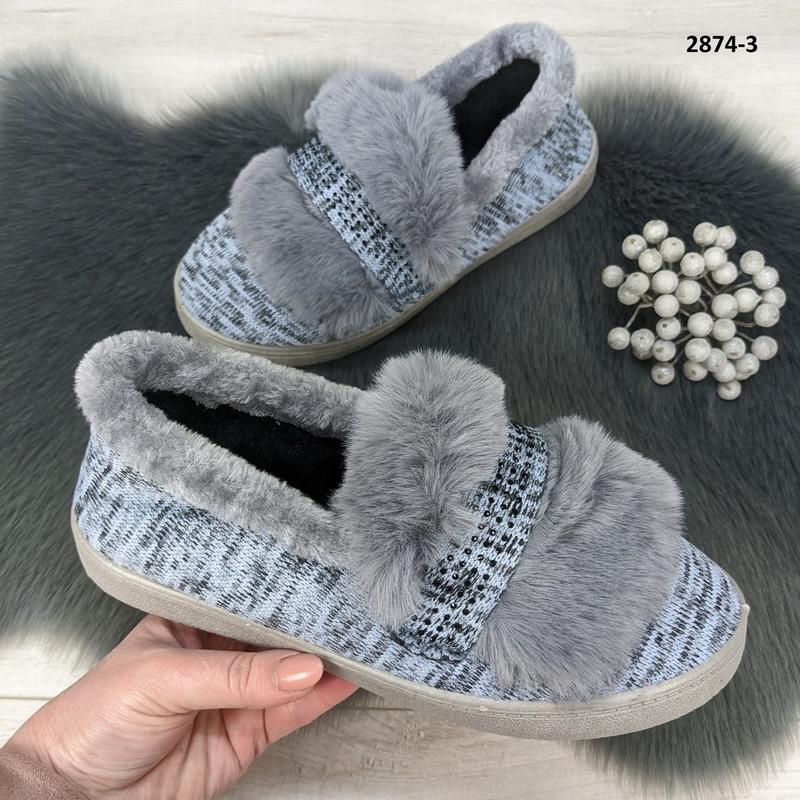 Тапочки чуни женские теплые голубые с меховой опушкой progress — цена ...