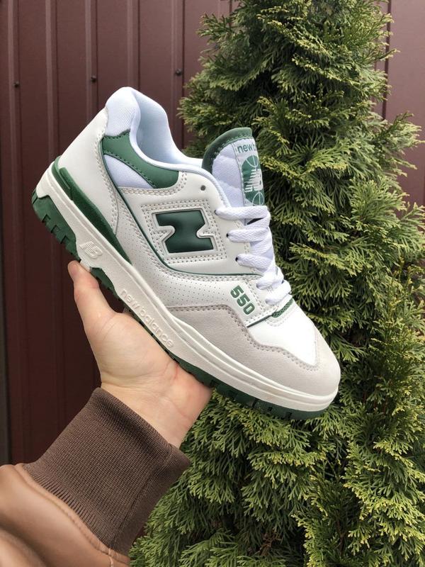 Мужские демисезонные кожаные белые с зеленым кроссовки new balance 550🆕 ...