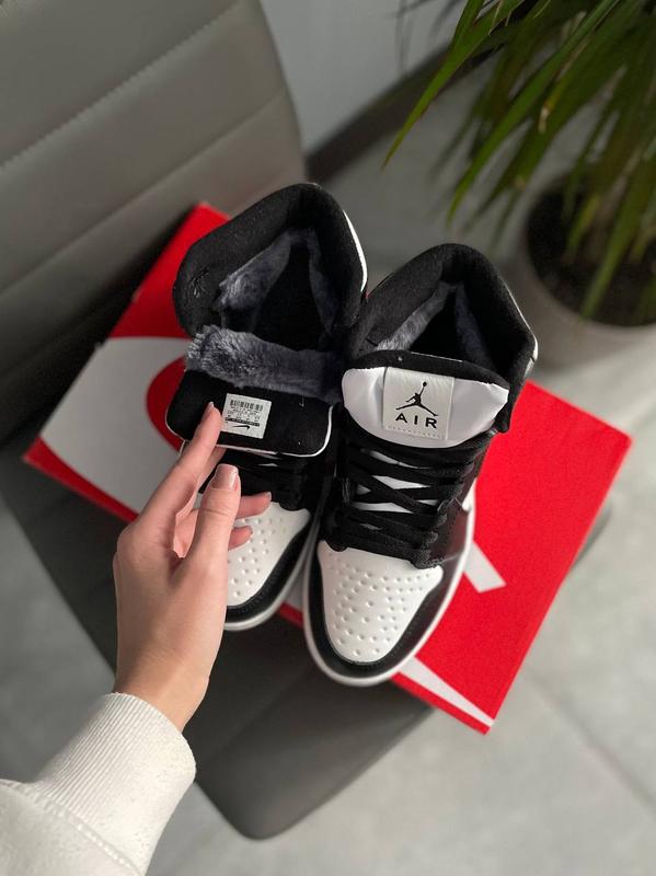 Зимние мужские кожаные черно-белые кроссовки nike air jordan🆕 высокие ...