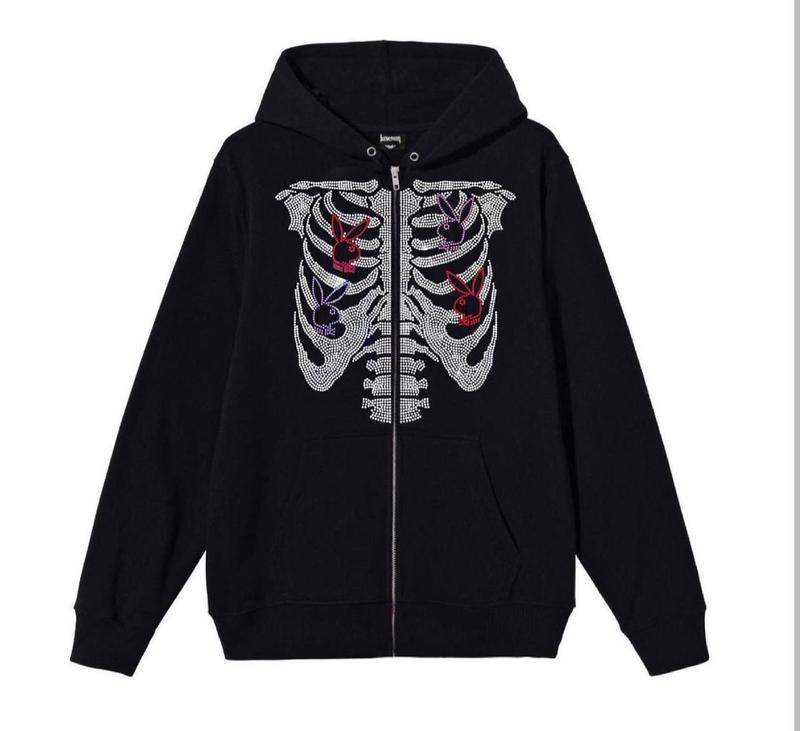 Зип худи на молнии змейка со стразами стразы скелет ребра бабочки плей ...