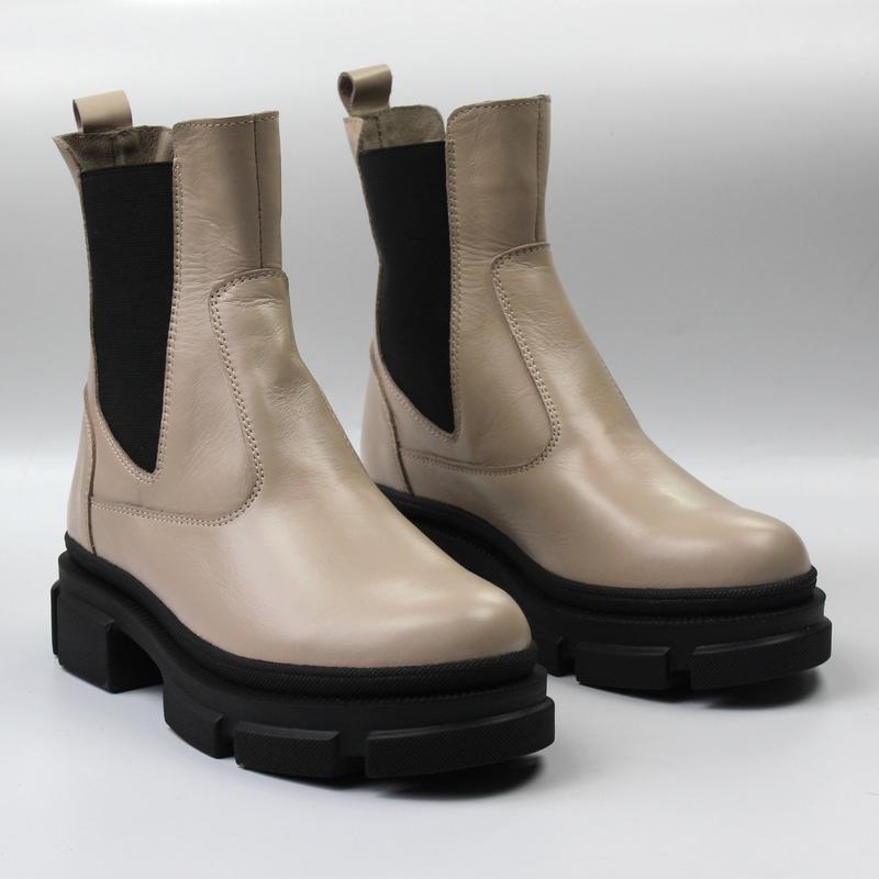 Бежевые челси кожаные зимняя женская обувь на цигейке cosmo shoes new ...