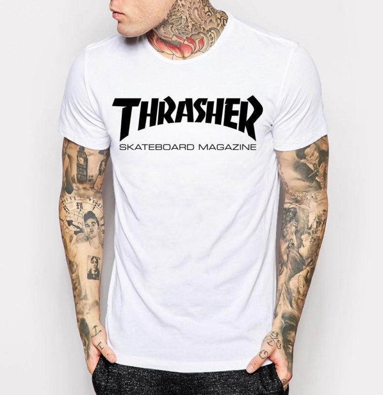 Футболка мужская "thrasher", трешер белая с черным лого — цена 400 грн