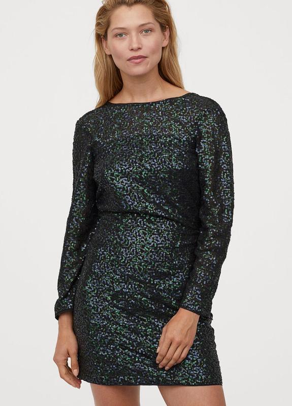 H&m зелене платье чорное с пайетками зеленое черное с длинным рукавом ...