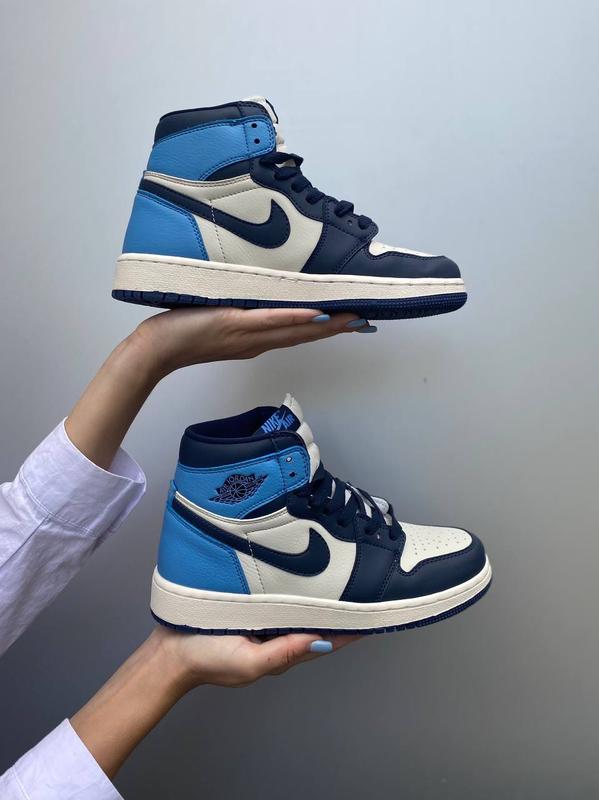 Жіночі кросівки джордани сині голубі nike jordan 1 retro blue ️ ️ ...