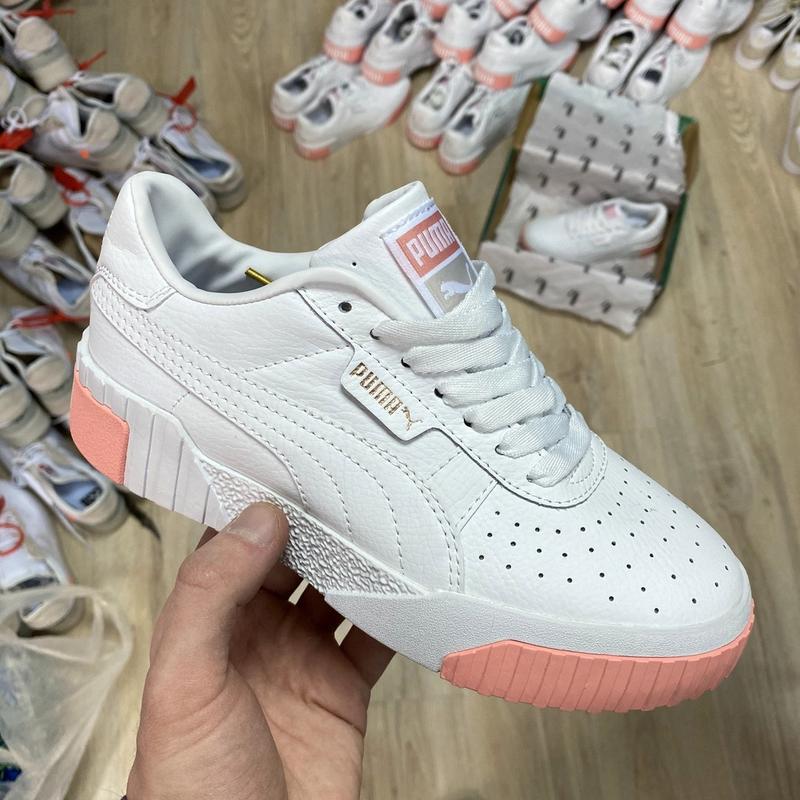 Puma cali white peach | кроссовки женские; кожаные; белые / персик ...