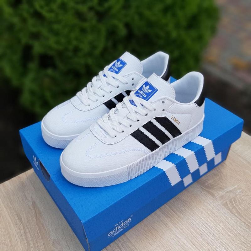 Женские кроссовки adidas samba белые с черным, кеды адидас самба ...