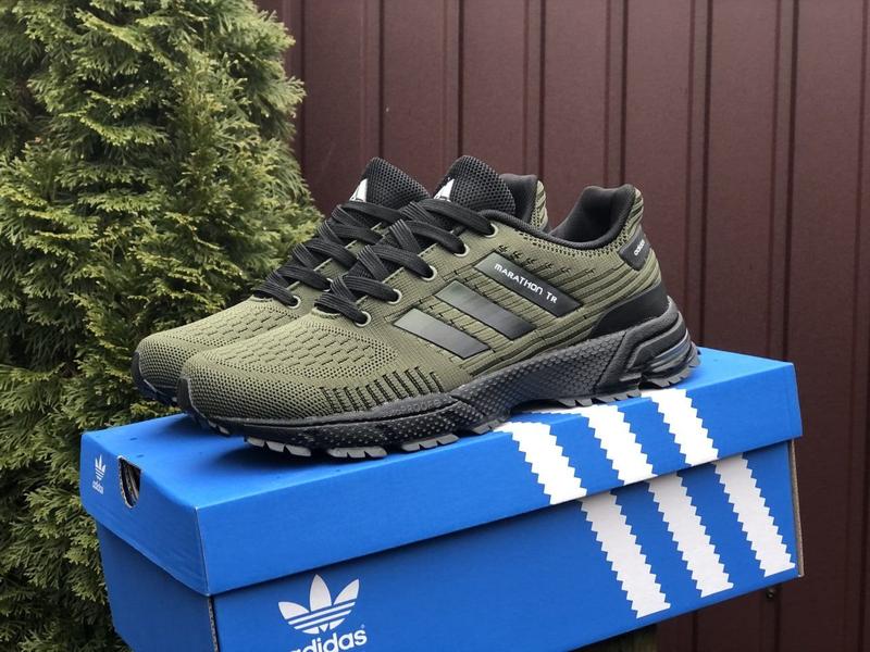 Мужские легкие темно зеленые текстильные кроссовки adidas marathon tr🆕 ...