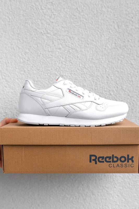 Мужские кроссовки reebok classic white белые кожаные рибок классик ...