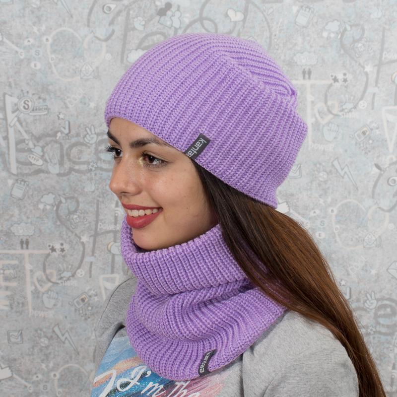 Комплект: вязаная шапка со снудом на флисе luxyart канта универсальный ...