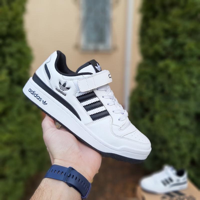 Мужские кожаные черно-белые кроссовки с липучкой adidas forum🆕 адидас ...