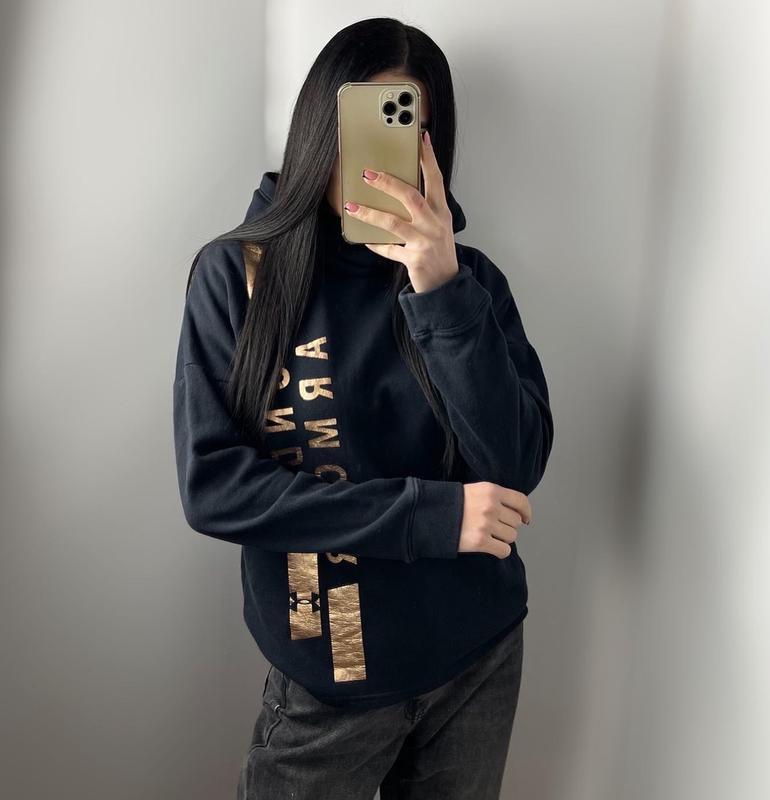 Худи under armour черное бег лого золотого кофта свитшот андер армор ...