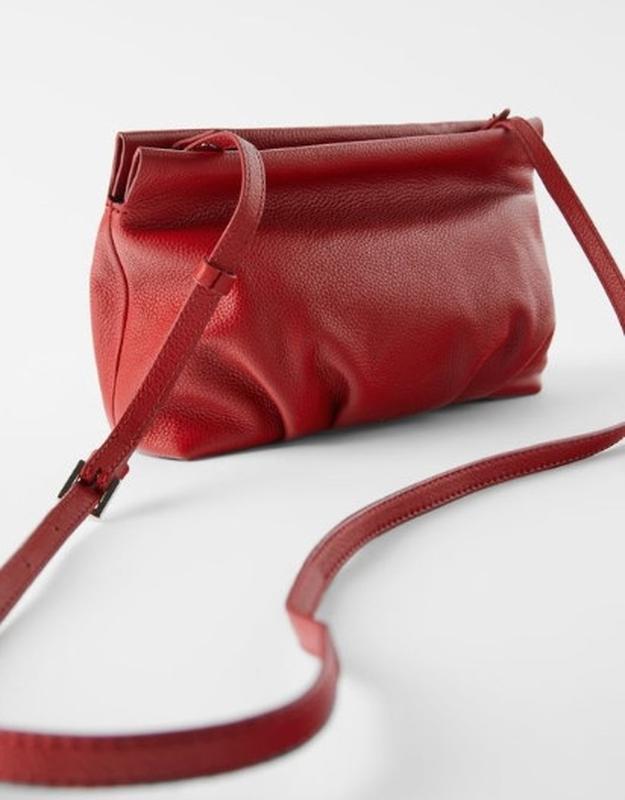 1, кожаная красная сумка со сборками на молнии zara зара оригинал ...