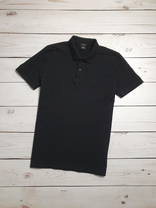 Мужская черная коттоновая футболка поло hugo boss / хуго босс оригинал ...