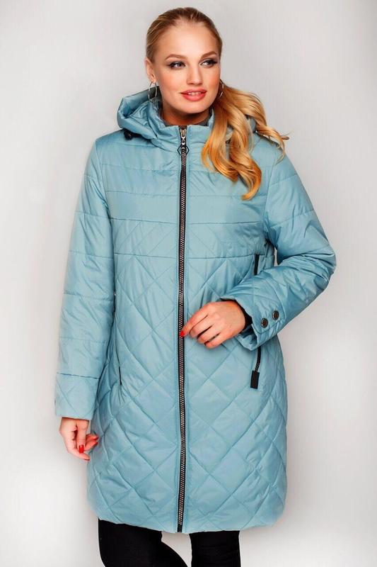 Демисезонная красивая куртка а-силуэта мятного цвета, больших размеров ...